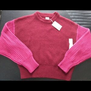 Misses Womans size XS Knit Crop Sweater burgundy Crewneck Long Sleeve Top